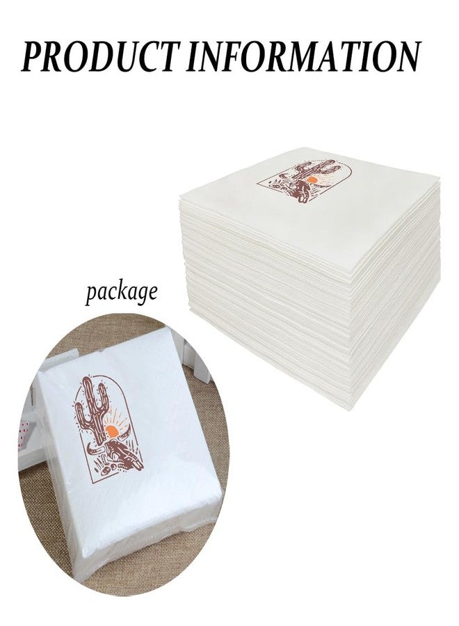 VOWFOO Western Desert Cowboy Bull Skull and Cactus Cocktail Napkins Party Beverage Bar Disposable Paper Napkins 100Pcs 4.5 x 4.5 2-ply (Western Desert) - Image 3